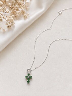 Sterling Silver Green Jadeite Cross Pendant Necklace
